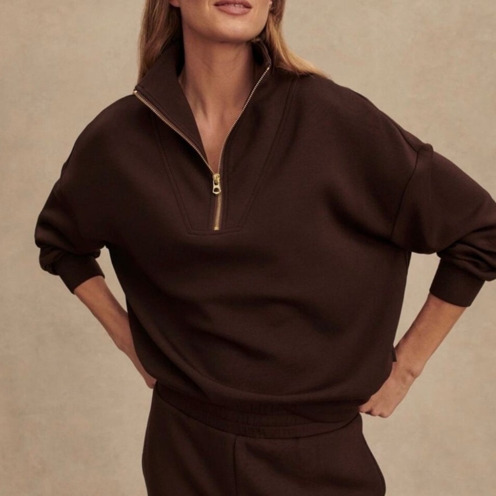 NWT Varley Hawley Half-Zip Sweatshirt Pullover Coffee Bean Brown Medium
